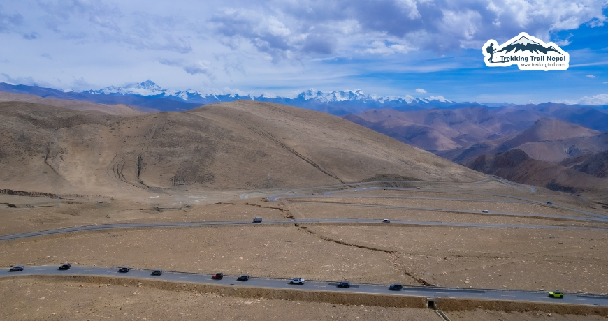 Convoy crossing Gawula pass India Tibet Overland Trip